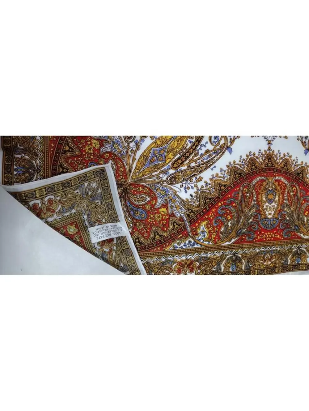Vintage 1970s Satin Scarf Paisley Brown Boho R. J. SINGER Tapestry Print JAPAN